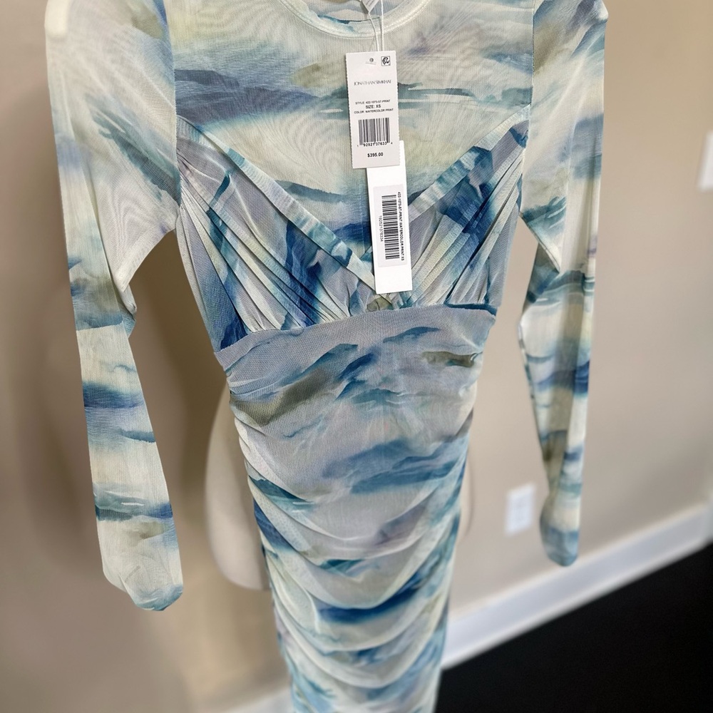 NWT Jonathon Simkhai size xs watercolor mesh midi dress